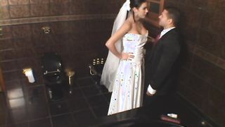 Sweet transsexual bride destroys his anal hole in the toilet