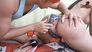 Curvy brunette tranny is enjoying intensive anal sex so much