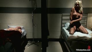 Blondie shemale Mistress Soleli TS Seduction slowly strokes her dick