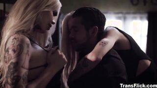 Trans female with her girlfriend fucks with her stepbrother