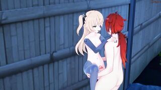 Fischl titty fucks Dulic,carries forward gets fucked against a wall advances-proceeds Genshin Impact Anime.