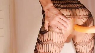 Sissy playing with fake penis both