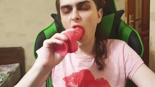 Suck sex-toy on camera pov