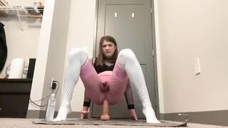 Luxurious trans banging her booty and leaking cum