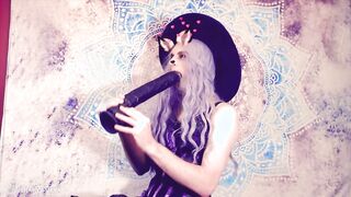 Gothic Witch fucks 3 Large Dildos