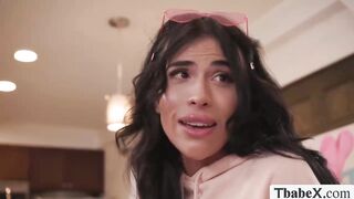 Banging my TS Ebony roommates tight ass on the bed