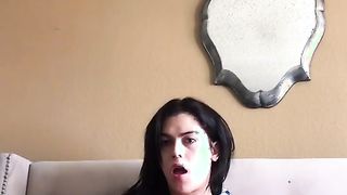 Beautiful amateur tranny strokes her dick on the sofa