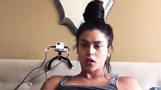 Soloing young transsexual plays with her boner on the webcam