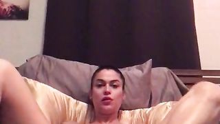 Cute slender tranny is playing with her little wet dick